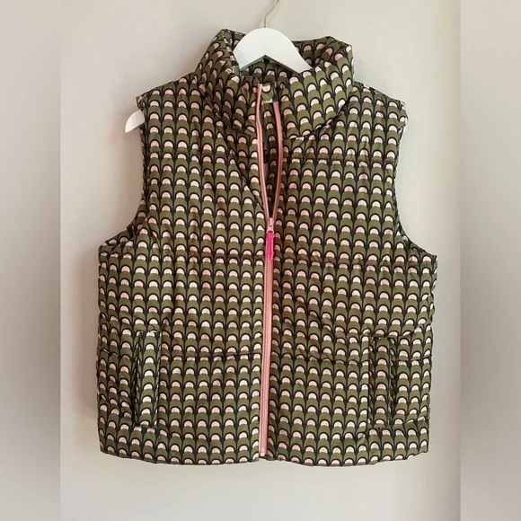 Like New Boden Fife Quilted Vest Pink and Green Geometric Vest Size 10 - Picture 5 of 12